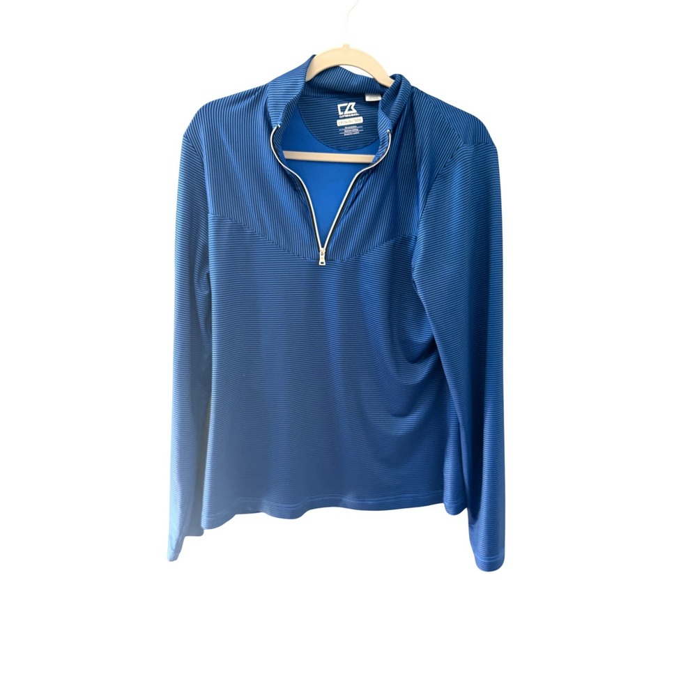 Cutter & Buck Mens Blue Striped CB DryTec 50+ Quarter Zip Pullover Size‎ L